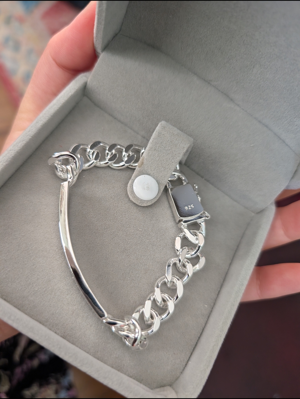 Sterling Silver 925 Curb Chain ID Bracelet - Silver 20cm